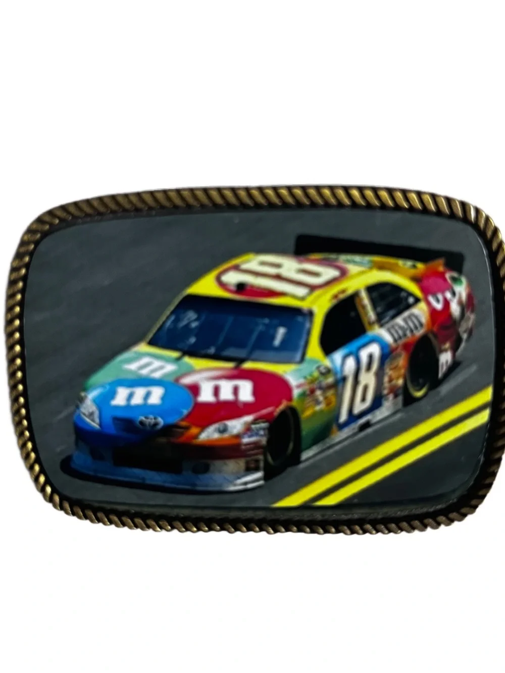 Kyle Busch's #18 M&M's NASCAR Multi-Colors ~ Gold Tone Metal Belt Buckle